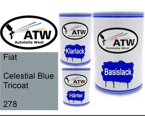 Fiat, Celestial Blue Tricoat, 278: 500ml Lackdose + 500ml Klarlack + 250ml Härter - Set, von ATW Autoteile West.